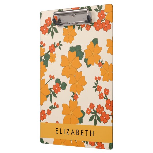 Orange Blume, Muster von Blume, Ihr Name Klemmbrett (Links)