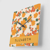 Orange Blume, Muster von Blume, Ihr Name Quadratische Wanduhr (Winkel)
