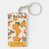 Orange Blume, Muster von Blume, Ihr Name Schlüsselanhänger (Rückseite)