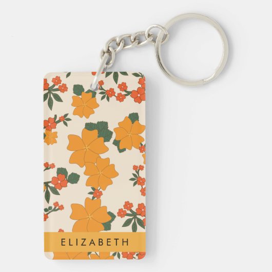 Orange Blume, Muster von Blume, Ihr Name Schlüsselanhänger (Rückseite)