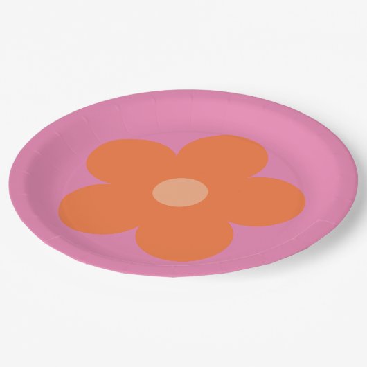 Orange Blume Pappteller (Schrägansicht)