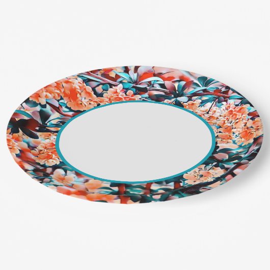 Orange Blume Pappteller (Schrägansicht)