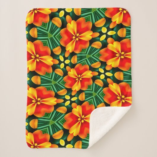 Orange Blume Pattern Sherpadecke (Vorderseite)