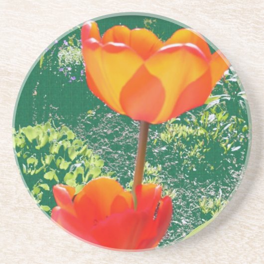Orange Blume Sandstein Untersetzer (Vorne)