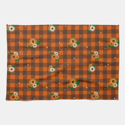 Orange Blume Schachbrett Küchentuch (Horizontal)