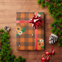 Orange Blume Schachbrett Wrapping Paper