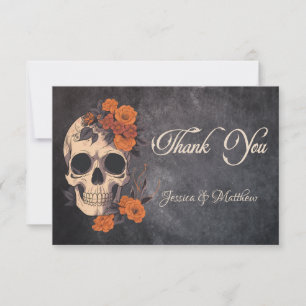 Orange Blume Skull Elegante Minimalistische Hochze Dankeskarte