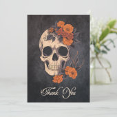 Orange Blume Skull Elegante Traditionelle Hochzeit Dankeskarte (Stehend Vorderseite)