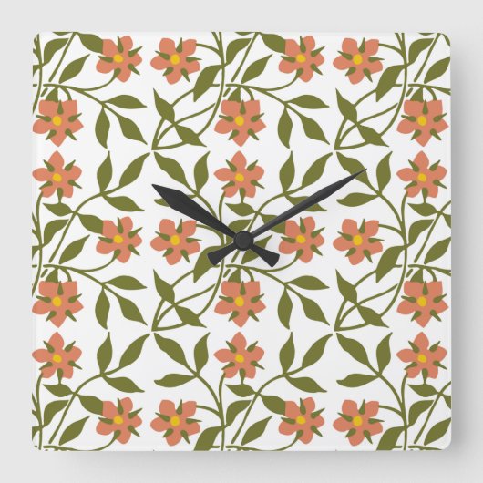 ORANGE BLUME SQUARE WAND CLOCK QUADRATISCHE WANDUHR (Vorderseite)