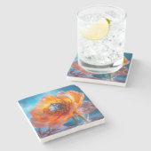 Orange Blume Steinuntersetzer (Seitenansicht)