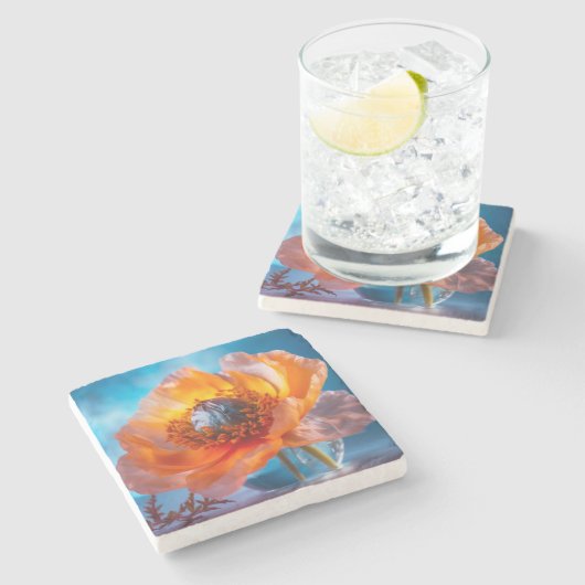 Orange Blume Steinuntersetzer (Seitenansicht)