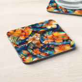 Orange Blume überall Getränkeuntersetzer (Linke Seite)