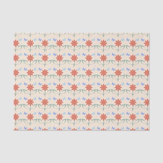 Orange Blume und blaue Schmetterlinge Seidenpapier (Vorderseite)