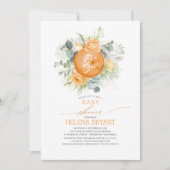 Orange Blume Wreath Boho Fall Baby Dusche Einladung (Vorderseite)