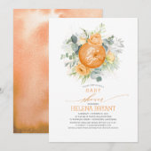 Orange Blume Wreath Boho Fall Baby Dusche Einladung (Vorne/Hinten)