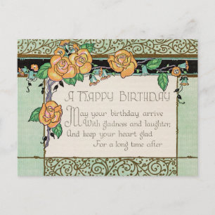Orange Blumen Art Deco Reim Geburtstagskarte Postkarte