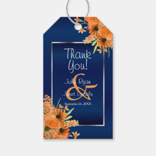 Orange Blumen auf Marine-Blau Geschenkanhänger