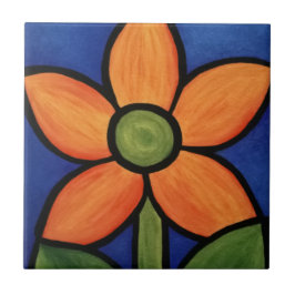 Orange Blumen-blauer Himmel-bunte Malerei Fliese