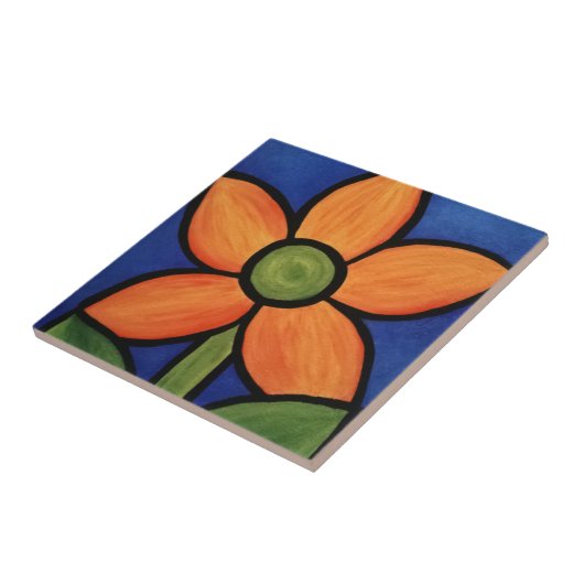 Orange Blumen-blauer Himmel-bunte Malerei Fliese (Seite)