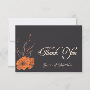 Orange Blumen Elegante Minimalistische Hochzeit Dankeskarte