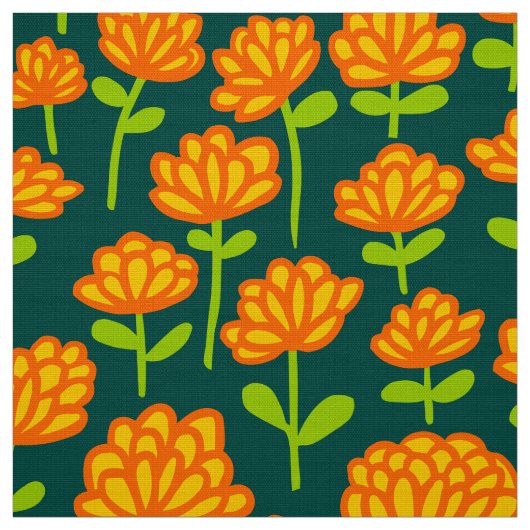 Orange Blumen-Muster 240515 - auf DK-Grün 004840 Stoff (Muster)