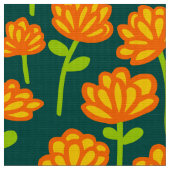 Orange Blumen-Muster 240515 - auf DK-Grün 004840 Stoff (Nahaufnahme)