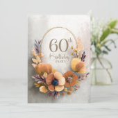 Orange Blumig 60. Geburtstagsfeier Einladung (Stehend Vorderseite)