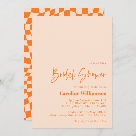 Orange Blush Abstraktes Brautparty Einladung (Vorne/Hinten)