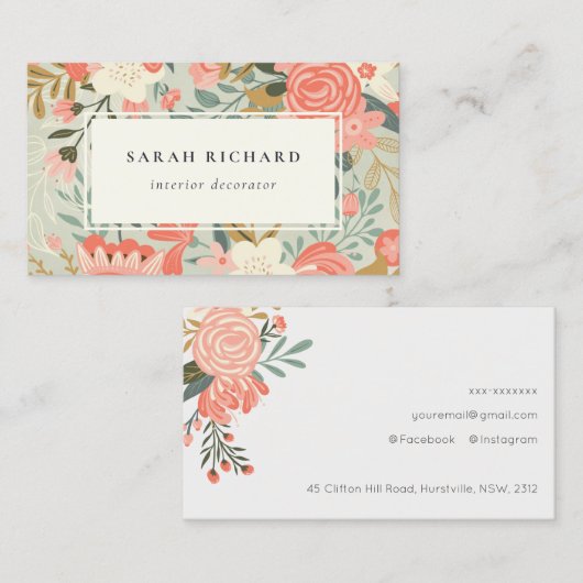 Orange Blush Aquamarin Blue Green Lace Ambrosia Fl Visitenkarte (Vorne/Hinten)