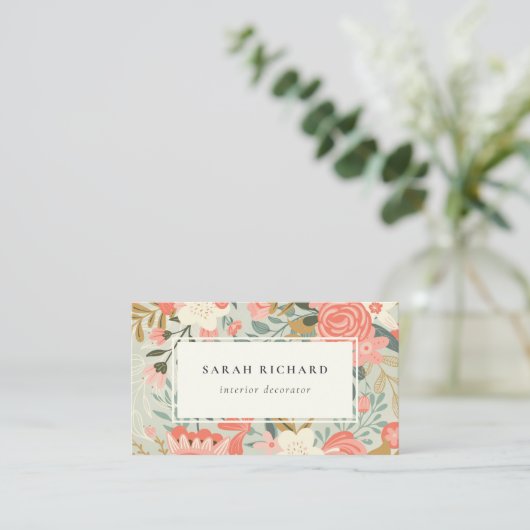 Orange Blush Aquamarin Blue Green Lace Ambrosia Fl Visitenkarte (Stehend Vorderseite)