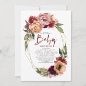 Orange Blush Burgundy Red Floral Fall Baby Dusche Einladung (Vorderseite)