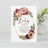 Orange Blush Burgundy Red Floral Fall Baby Dusche Einladung (Stehend Vorderseite)