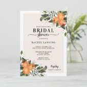 Orange Blüten-Brautparty Einladung (Stehend Vorderseite)