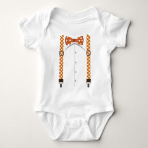Orange Bogen-Krawatte u. Hosenträger-Bodysuit Baby Strampler