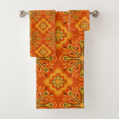 Orange Boho Abstrakte Blume Muster dekorativ Badhandtuch Set (Insitu)