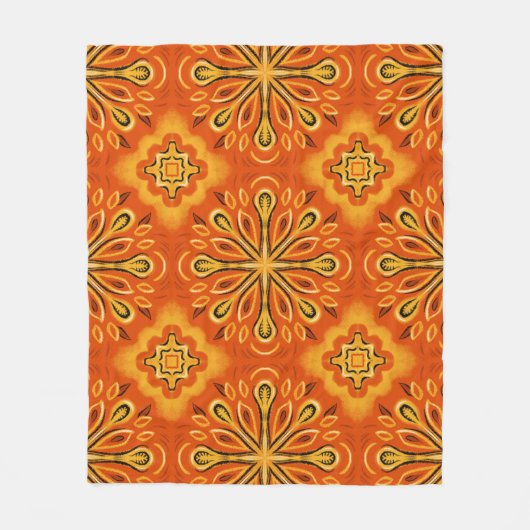 Orange Boho Abstrakte Blume Muster dekorativ Fleecedecke (Vorderseite)