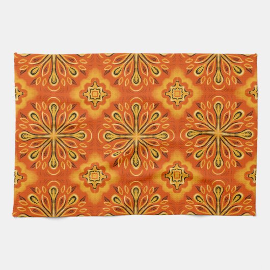 Orange Boho Abstrakte Blume Muster dekorativ Geschirrtuch (Horizontal)