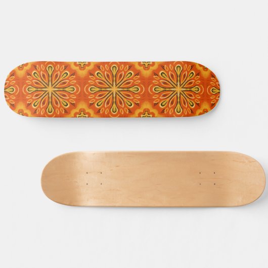 Orange Boho Abstrakte Blume Muster dekorativ Skateboard (Horizontal)