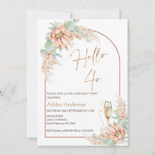 Orange Boho Cactus 40. Geburtstags-Party Einladung