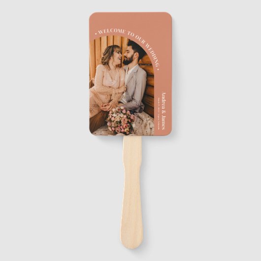 Orange Boho Disco Foto Wedding Programm Fächer (Vorderseite)