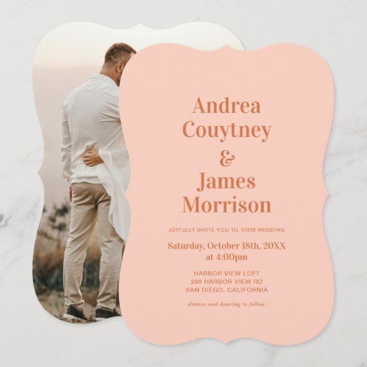 Orange Boho Disco Wedding Einladung (Vorne/Hinten)