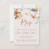 Orange Boho Fall Floral QR Code Wedding RSVP Card (Vorderseite)