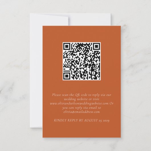 Orange Boho Fall Floral QR Code Wedding RSVP Card Karte (Rückseite)