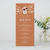 Orange Boho Floral Wedding Menükarte (Stehend Vorderseite)
