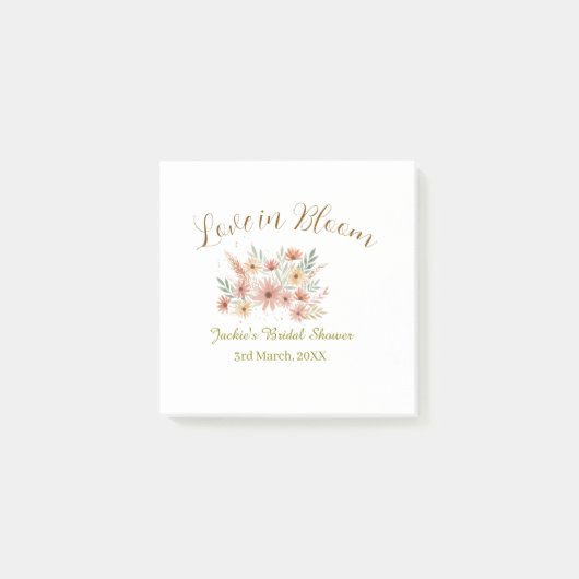 Orange Boho Liebe in Blüte Brautparty Name Retro Post-it Klebezettel (Vorderseite)