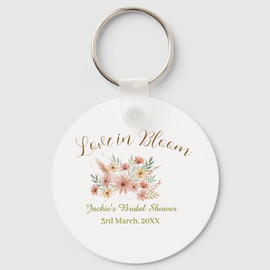 Orange Boho Liebe in Blüten Hochzeitsdusche Name R Schlüsselanhänger (Vorderseite)