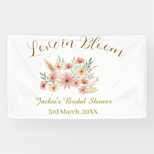 Orange boho love in Bloom bridal shower name retro Banner (Horizontal)