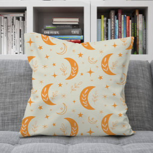 Orange Boho Mond- und Sternenmuster Kissen