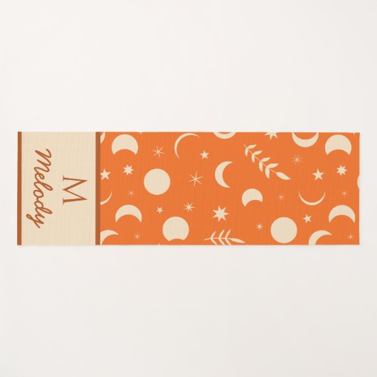 Orange Boho Moon Phases Mustermonogramm Yogamatte (Vorderseite (Horizontal))