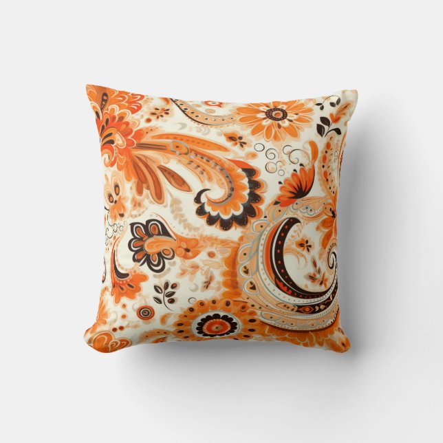 Orange Boho Paisley Seamless Pattern Kissen (Vorderseite)